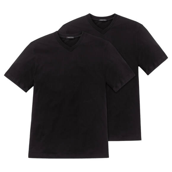 Schiesser American T-Shirt V-Ausschnitt - 008151 - 2er Pack (S  Schwarz)