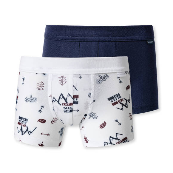 Schiesser - Kids Boys - Feinripp Organic Cotton - Shorts / Pants - 2er Pack (128  Dunkelblau gemustert)