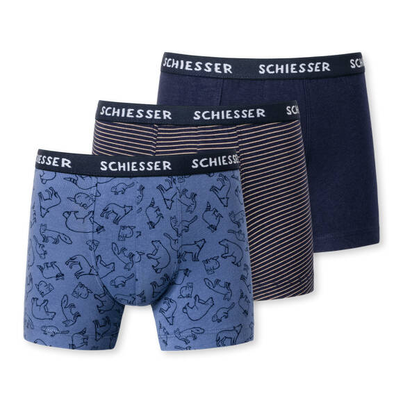 Schiesser - Kids Boys - 95/5 Organic Cotton - Shorts / Pants - 3er Pack (128  Blau gemustert)