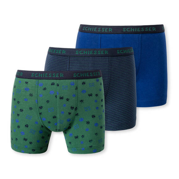 Schiesser - Kids Boys - 95/5 Organic Cotton - Shorts / Pants - 3er Pack (92  Grün/Blau gemustert)