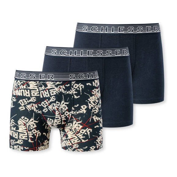 Schiesser - Teens Boys - 95/5 Organic Cotton - Shorts / Pants - 3er Pack (164  Dunkelblau gemustert)