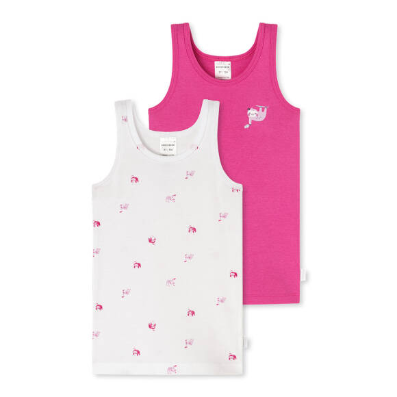 Schiesser - Kids Girls - Feinripp Organic Cotton - Unterhemd - 2er Pack (116  Pink/Weiß gemustert)