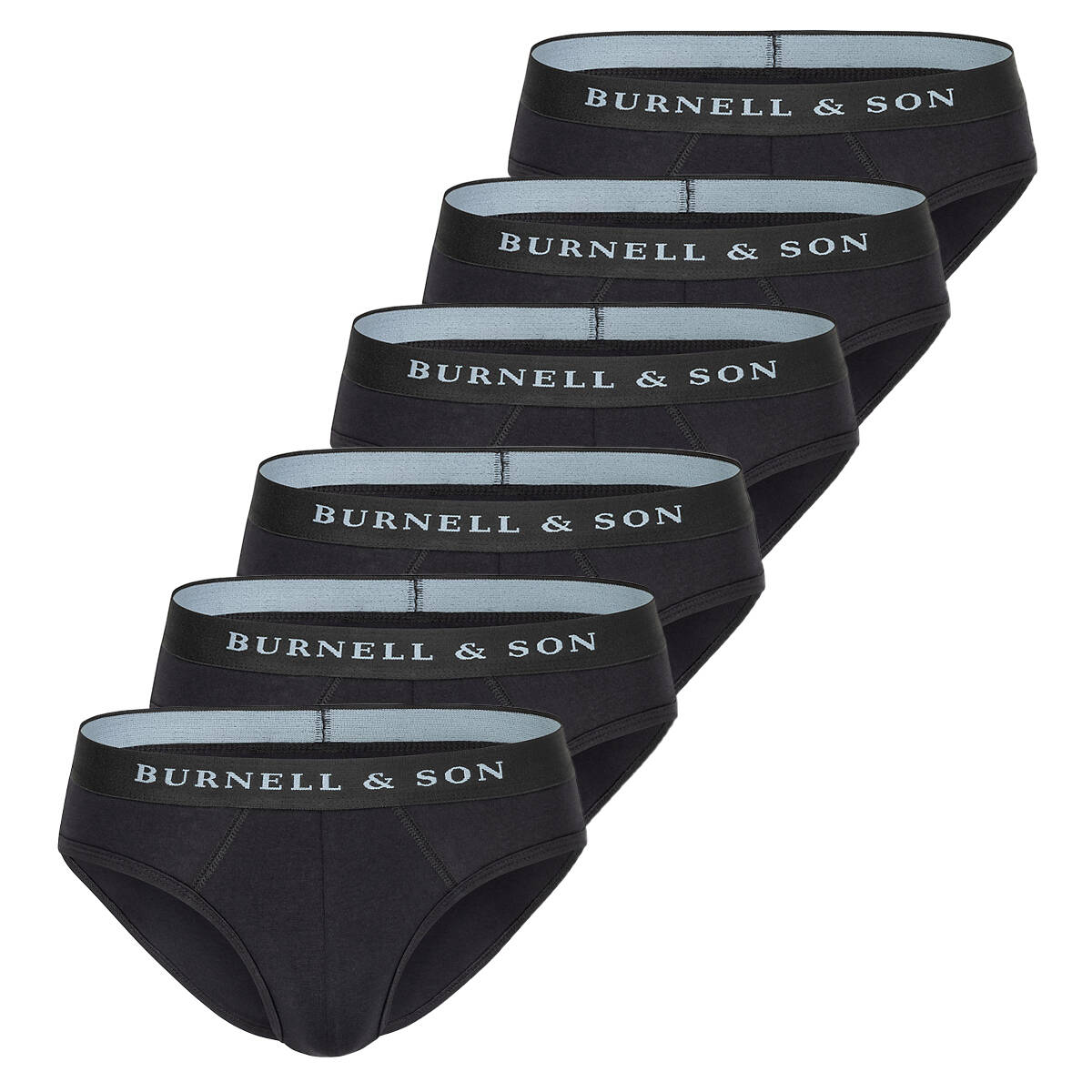 XXL, S Burnell & Son Slips Herren schwarz weiß grau blau 6er Pack Unterhosen Männer aus atmungsaktiver Baumwolle