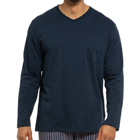Ammann - Organic Cotton - Mix & Match - Schlafanzug-Shirt mit V-Ausschnitt langarm (5XL  Dunkelblau)